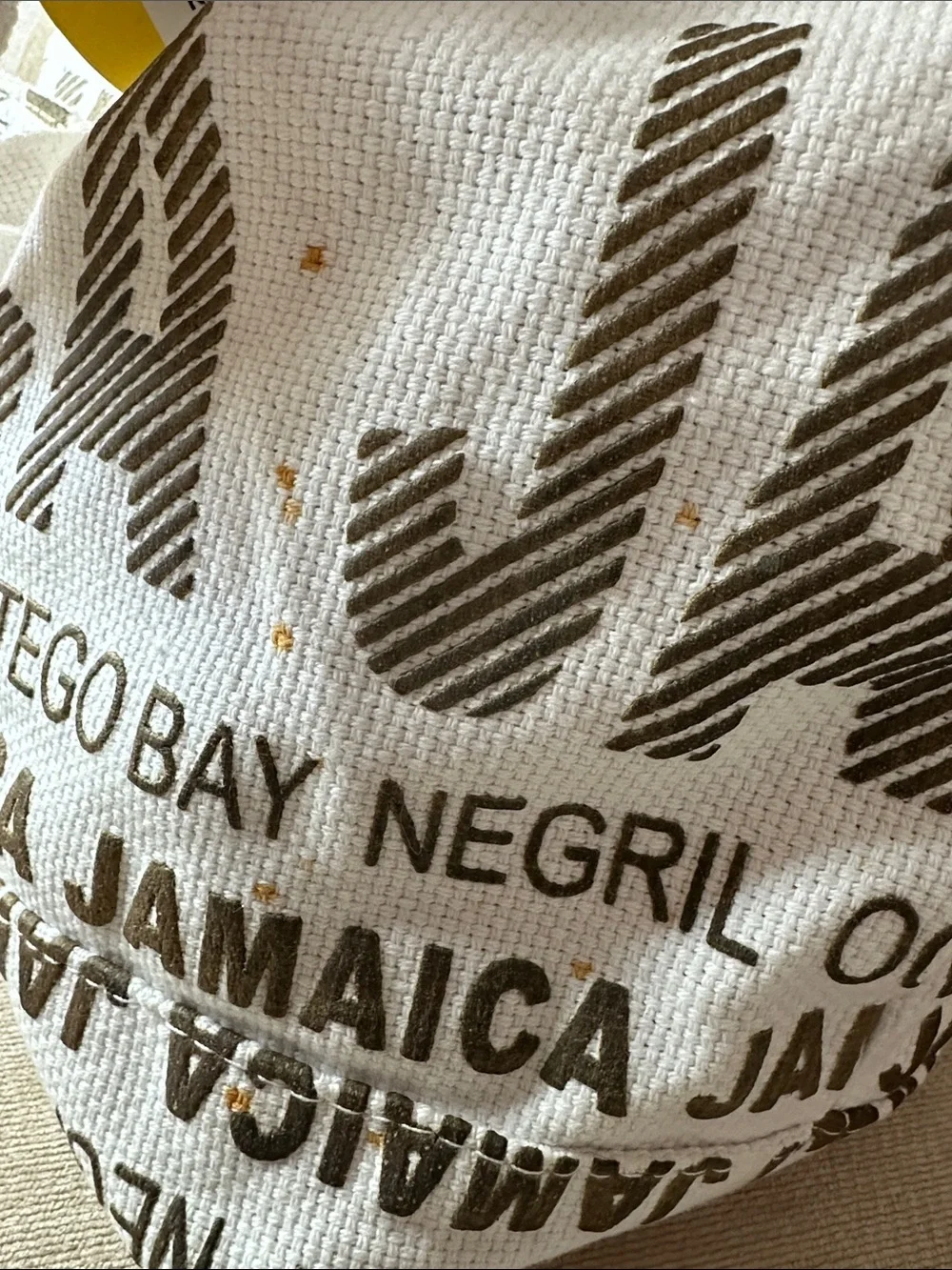 Jamaica Print Canvas Tote Bag in White and Brown